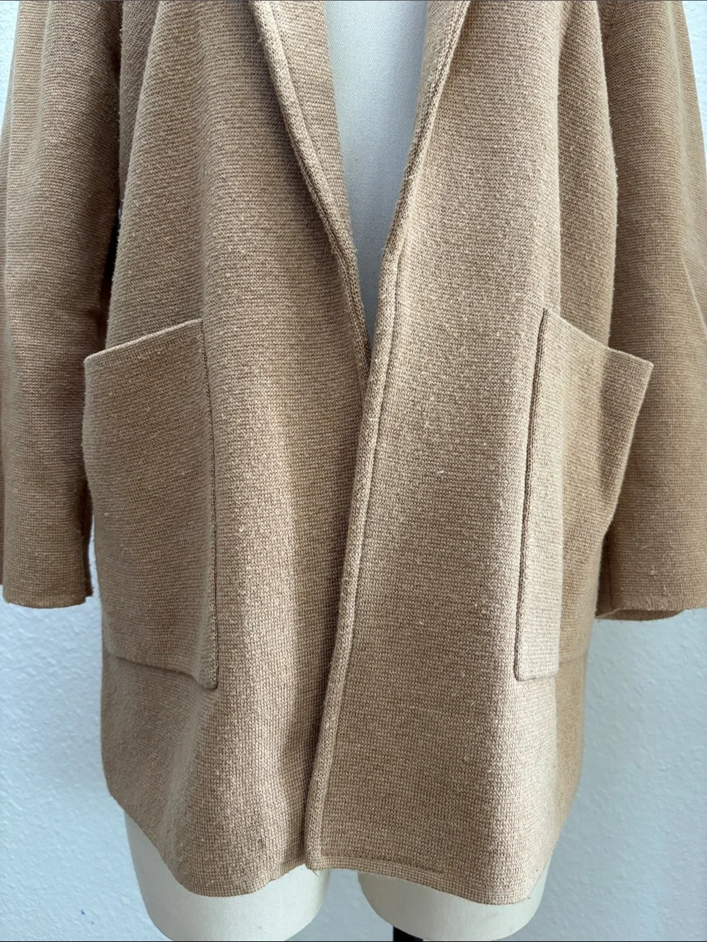 Women's Camel Open-Front Knit Blazer